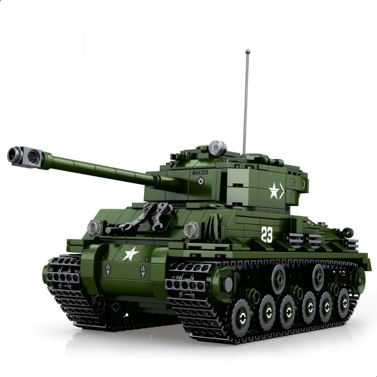 Reobrix - 77030 Sherman Army Tank bouwset | World of Tanks Edition | WW2 Army auto constructie modelbouw | Educatief militair & leger speelgoed bouwpakketten voor kinderen & volwassenen | Schaal 1:30 | 836 bouwstenen